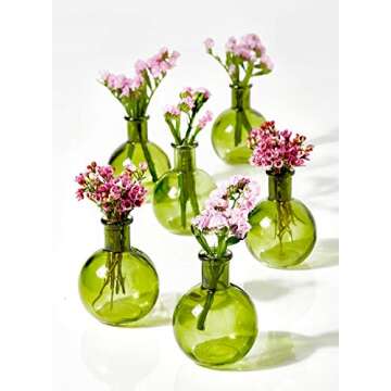 Serene Spaces Living Set of 6 Small Green Ball Bud Vases, Transparent Glass Vases for Weddings, Even...