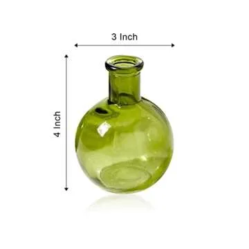 Serene Spaces Living Set of 6 Small Green Ball Bud Vases, Transparent Glass Vases for Weddings, Events, Parties, Floral Centerpieces for Home Decor, Measures 4" Tall