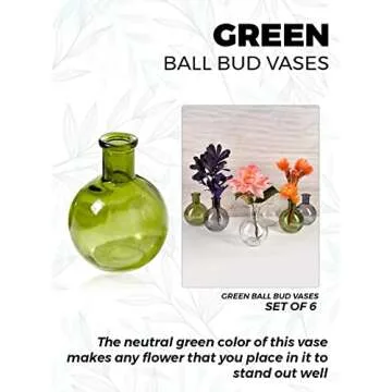 Serene Spaces Living Set of 6 Small Green Ball Bud Vases, Transparent Glass Vases for Weddings, Events, Parties, Floral Centerpieces for Home Decor, Measures 4" Tall