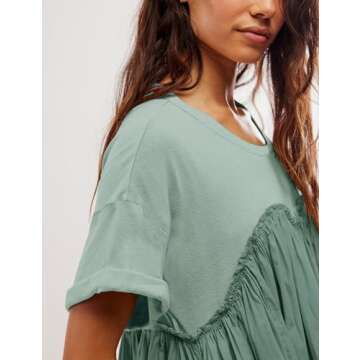 MINSURE Women’s Casual Summer Dress Short Sleeve Crewneck T Shirt Dresses Plus Size Patchwork Flowy Swing Mini Dress(Lakeblue-M), Medium