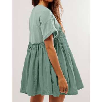 MINSURE Women’s Casual Summer Dress Short Sleeve Crewneck T Shirt Dresses Plus Size Patchwork Flowy Swing Mini Dress(Lakeblue-M), Medium