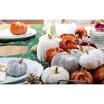 18 PCS Velvet Pumpkins for Fall Table Decor, Artificial Pumpkins, Faux Fake Pumpkin Home Decorations for Autumn Harvest, Thanksgiving, Wedding, Halloween, Table Centerpieces (Multi-color Velvet)