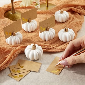Elegant 12PCS White Pumpkin Place Card Holders for Fall