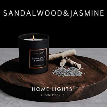 HomeLights Luxury Scented Candle, Natural Soy Wax, Home Fragrance Decor Gift, Sandalwood & Jasmine, ...