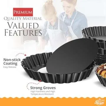 YUMTART 4 Inch Round Tart Pan 8 Pieces, False Bottom Pie Pan, Deep Fluted Tart and Quiche Pan with Removable Bottom - Non-Stick Tart Pan