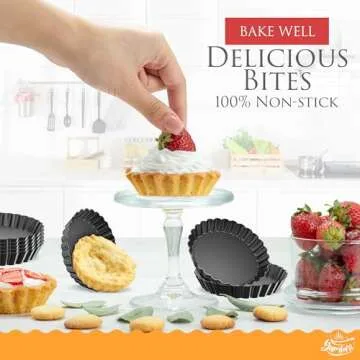 YUMTART 4 Inch Round Tart Pan 8 Pieces, False Bottom Pie Pan, Deep Fluted Tart and Quiche Pan with Removable Bottom - Non-Stick Tart Pan