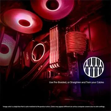 LINKUP - AVA 30cm PSU Cable Extension Sleeved Custom Mod GPU PC Braided w/Comb Kit - Compatible with RTX3090 | 1 x 24 P (20+4) | 2 x 8 P (4+4) CPU | 3 x 8 P (6+2) GPU Set | 300mm - Red