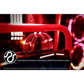 LINKUP - AVA 30cm PSU Cable Extension Sleeved Custom Mod GPU PC Braided w/Comb Kit - Compatible with RTX3090 | 1 x 24 P (20+4) | 2 x 8 P (4+4) CPU | 3 x 8 P (6+2) GPU Set | 300mm - Red