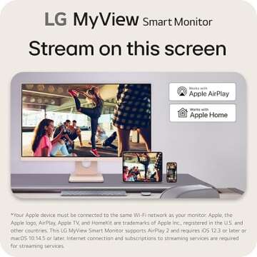 LG 27SR50F-P MyView Smart Monitor 27-Inch FHD (1920x1080) IPS Display, webOS 23, HDR 10, x2 Built-in Speakers, AirPlay 2, Screen Share, Bluetooth, ThinQ App, Remote Control, Pink