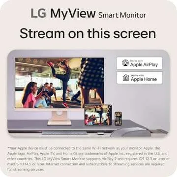 LG 27SR50F-P MyView Smart Monitor 27-Inch FHD (1920x1080) IPS Display, webOS 23, HDR 10, x2 Built-in Speakers, AirPlay 2, Screen Share, Bluetooth, ThinQ App, Remote Control, Pink