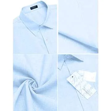 COOFANDY Men's Casual Linen Button Down Shirt Business Chambray Dress Shirt