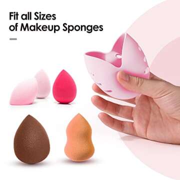 Makeup Sponge Holder, DYRENAC Breathable Beauty Blender Holder, Washable Silicone Make Up Sponges Drying Case, Travel Essentials Makeup Sponge Organizer-Pink
