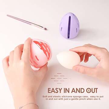 Makeup Sponge Holder, DYRENAC Breathable Beauty Blender Holder, Washable Silicone Make Up Sponges Drying Case, Travel Essentials Makeup Sponge Organizer-Pink