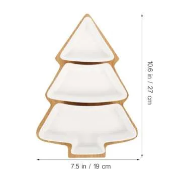 DOITOOL Christmas Ceramic Serving Dish with Bamboo Base
