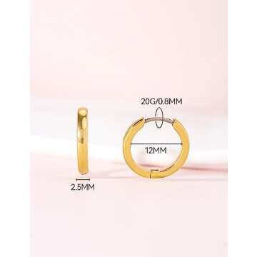 Limerencia G23 Pure Titanium Hypoallergenic Huggie Hoop Earrings for Women Sensitive Ears (12 Millimeters, Gold)