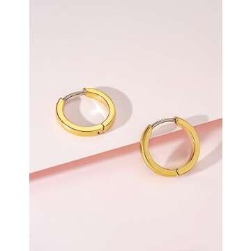 Limerencia G23 Pure Titanium Hypoallergenic Huggie Hoop Earrings for Women Sensitive Ears (12 Millimeters, Gold)