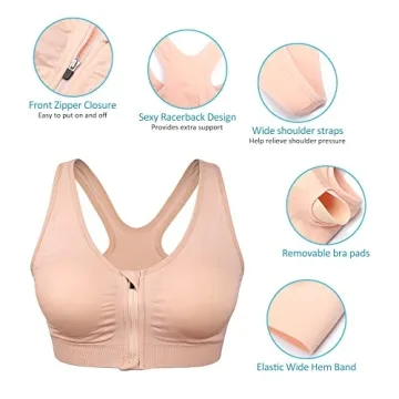 Women's Zip Front Sports Bra for Comfort and Support
