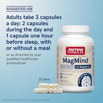 Jarrow Formulas Magnesium L-Threonate, MagMind Brain Supplements for Memory Support, 90 Veggie Capsules, Up to a 30 Day Supply