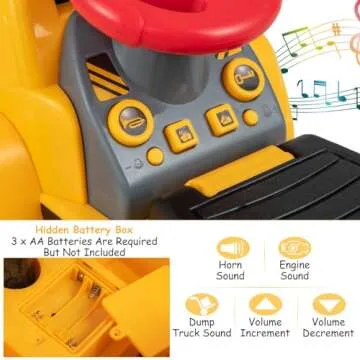 Costzon Ride on Excavator, Ride on Construction Vehicles w/Helmet, 3 Toy Stones, Realistic Sound, Adjustable Bucket & Under Seat Storage, Bulldozer Ride on Toy Gift for Kids Boys & Girls