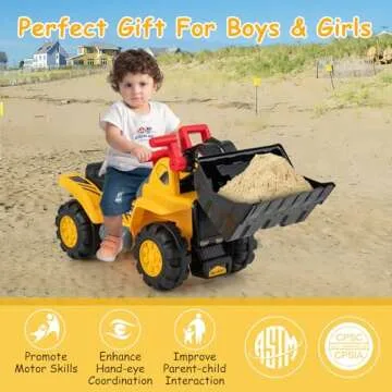 Costzon Ride on Excavator, Ride on Construction Vehicles w/Helmet, 3 Toy Stones, Realistic Sound, Adjustable Bucket & Under Seat Storage, Bulldozer Ride on Toy Gift for Kids Boys & Girls