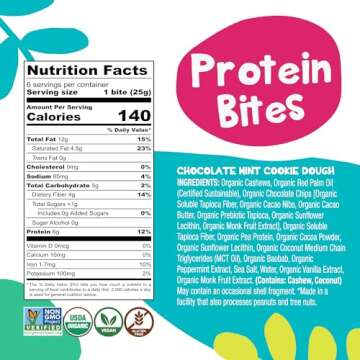 Bhu Foods Keto Bites, Mint Chocolate Chip Cookie Dough, Organic Snacks for Adults & Kids, Gluten Free, Vegan, Low Carb & Sugar, Individually Wrapped (2 Pack)