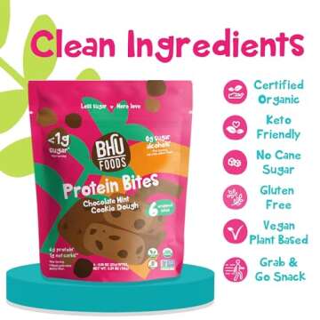 Bhu Foods Keto Bites, Mint Chocolate Chip Cookie Dough, Organic Snacks for Adults & Kids, Gluten Free, Vegan, Low Carb & Sugar, Individually Wrapped (2 Pack)