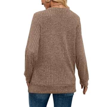 SAMPEEL Tunic Tops to Wear with Leggings V Neck Fall Sweaters Layering Long Sleeve Shirts 2024 Brown 2XL