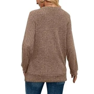 SAMPEEL Tunic Tops to Wear with Leggings V Neck Fall Sweaters Layering Long Sleeve Shirts 2024 Brown 2XL