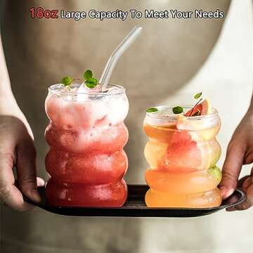 18 oz Colored Glassware Drinking, Creative Glass Cups With Straws of 4 Set, Ribbed Glassware, Can Shaped Glass Cups, For Juice, Water, Drinks, Cocktails, 4 Colors (Green, Amber, Gray and Clear )