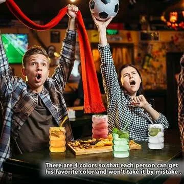 18 oz Colored Glassware Drinking, Creative Glass Cups With Straws of 4 Set, Ribbed Glassware, Can Shaped Glass Cups, For Juice, Water, Drinks, Cocktails, 4 Colors (Green, Amber, Gray and Clear )