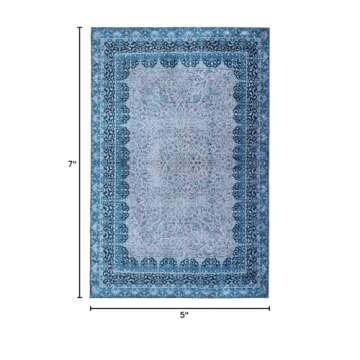 Mylife Rugs Traditional Vintage Non Slip Machine Washable Printed Area Rug, Blue Grey 4'x6'