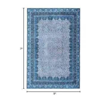 Mylife Rugs Traditional Vintage Non Slip Machine Washable Printed Area Rug, Blue Grey 4'x6'