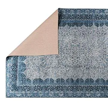 Mylife Rugs Traditional Vintage Non Slip Machine Washable Printed Area Rug, Blue Grey 4'x6'