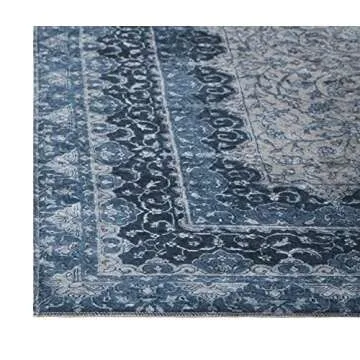 Mylife Rugs Traditional Vintage Non Slip Machine Washable Printed Area Rug, Blue Grey 4'x6'
