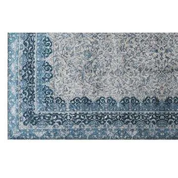 Mylife Rugs Traditional Vintage Non Slip Machine Washable Printed Area Rug, Blue Grey 4'x6'