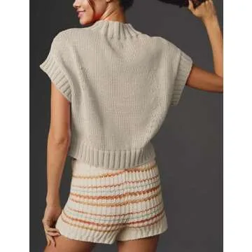 TAQCUX Cap Sleeve Sweater Tank Tops for Women Mock Neck Sweater Vest Cute Heart Knit Cropped Pullover Top