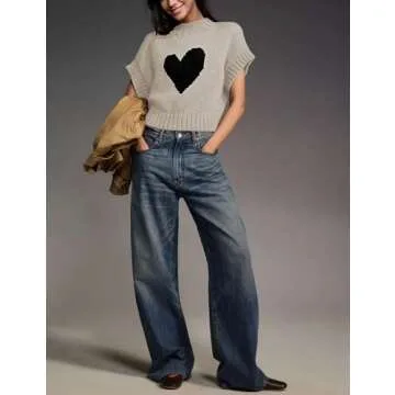 TAQCUX Cap Sleeve Sweater Tank Tops for Women Mock Neck Sweater Vest Cute Heart Knit Cropped Pullover Top