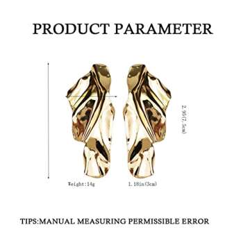 Statement Geometric Texture Earrings for Women,Large Fashion Irregular Minimalism Metal Earrings,Rectangle Large Leaf Earrings Trendy Jewley(Gold)