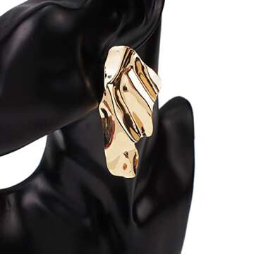 Statement Geometric Texture Earrings for Women,Large Fashion Irregular Minimalism Metal Earrings,Rectangle Large Leaf Earrings Trendy Jewley(Gold)