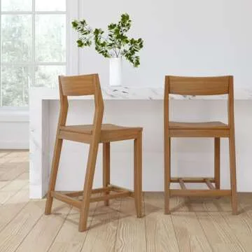 Plank+Beam Counter Height Stools, 38 Inch, Set of 2 Solid Wood Dining Chair for Kitchen Island, Brea...