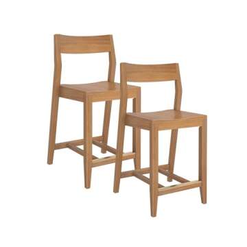 Plank+Beam Counter Height Stools, 38 Inch, Set of 2 Solid Wood Dining Chair for Kitchen Island, Breakfast Bar Seating, Minimalist Design for Dining Room, Pecan