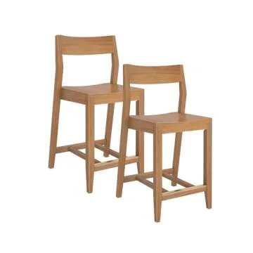 Plank+Beam Counter Height Stools, 38 Inch, Set of 2 Solid Wood Dining Chair for Kitchen Island, Breakfast Bar Seating, Minimalist Design for Dining Room, Pecan