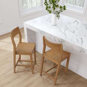 Plank+Beam Counter Height Stools, 38 Inch, Set of 2 Solid Wood Dining Chair for Kitchen Island, Breakfast Bar Seating, Minimalist Design for Dining Room, Pecan