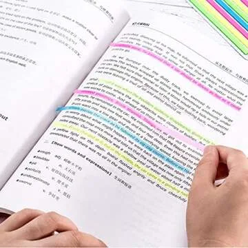 Decoendiy 320pcs Long Page Markers Sticky Index Tabs, Neon Highlighter Strips Memo Note Tabs Transpa...