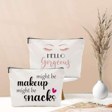 Hello Gorgeous Funny Makeup Bag Gift for Women Inspirational Cosmetics Pouch for Purse Travel Bag Cases for Toiletries Accessories Organizer