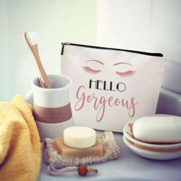 Hello Gorgeous Funny Makeup Bag Gift for Women Inspirational Cosmetics Pouch for Purse Travel Bag Cases for Toiletries Accessories Organizer