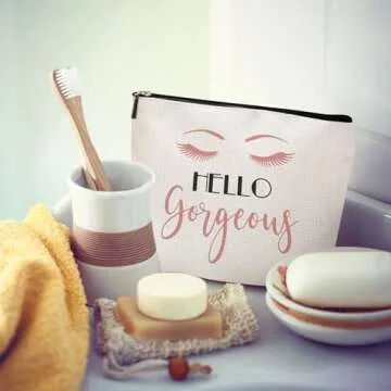 Hello Gorgeous Funny Makeup Bag Gift for Women Inspirational Cosmetics Pouch for Purse Travel Bag Cases for Toiletries Accessories Organizer