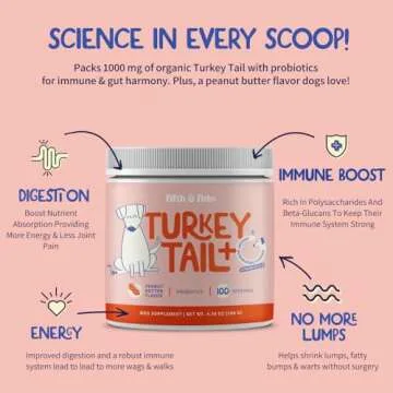 Fifth & Fido Turkey Tail Mushroom Powder for Dogs – Natural Probiotic Supplement – Dog Digestive Health & Immune Support – 100 Servings, 4.58 oz (100g) Bacon Flavor