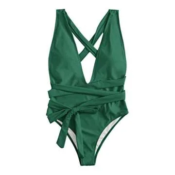 Stylish Lilosy Lace Up Monokini for Women - Dark Green