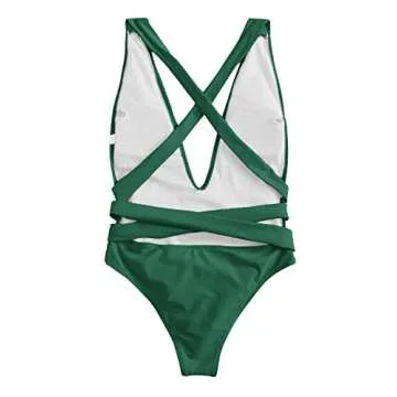Stylish Lilosy Lace Up Monokini for Women - Dark Green